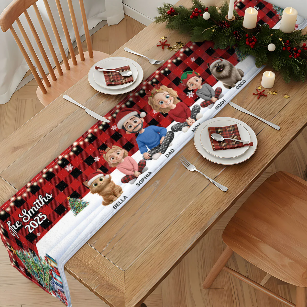 Family Sitting Festive - Personalized Table Runner - Image 2