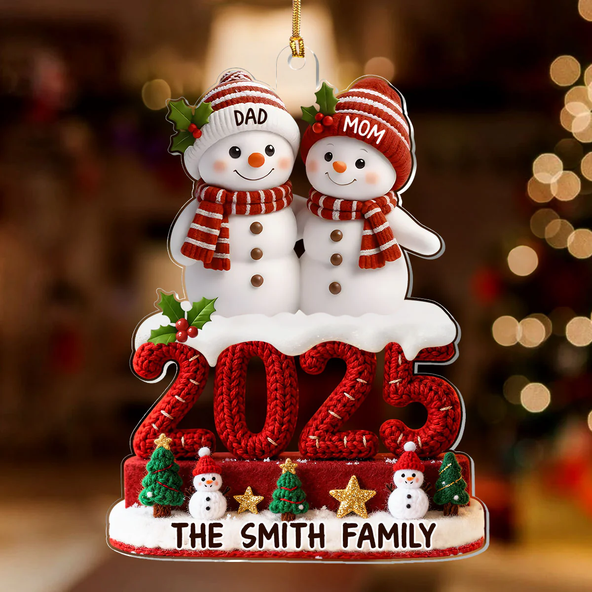 Family Snowman 2025 - Personalized 1-Layer Acrylic Ornament - Image 2