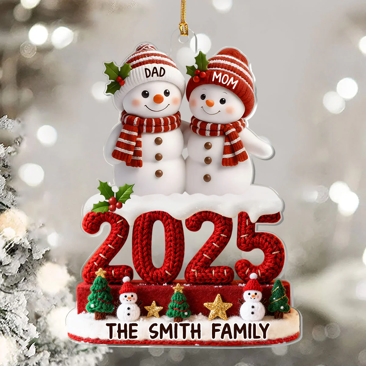 Family Snowman 2025 - Personalized 1-Layer Acrylic Ornament - Image 5