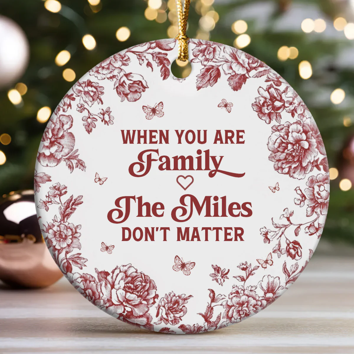 Family Ties Defy All Distance - Personalized Round Shaped Ceramic Ornament - Image 4