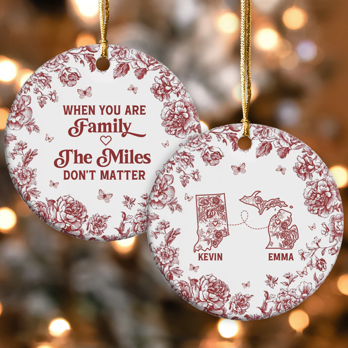 Family Ties Defy All Distance - Personalized Round Shaped Ceramic Ornament - Image 5