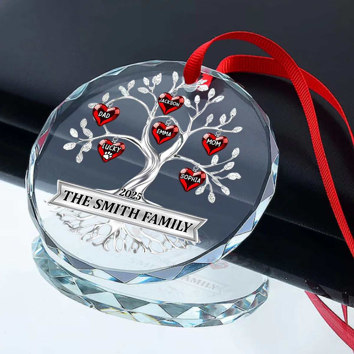 Family Tree - Personalized Round Shaped Glass Ornament - Image 2