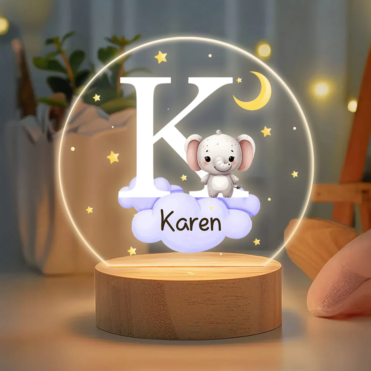 Fantasy Star Cloud Animal Initial Name - Personalized Round Base LED Night Light - Image 2