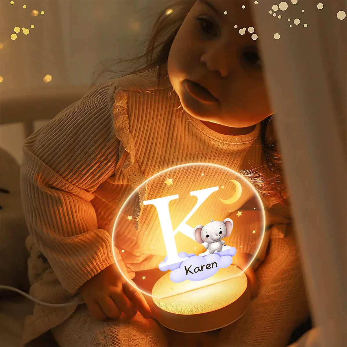 Fantasy Star Cloud Animal Initial Name - Personalized Round Base LED Night Light - Image 5