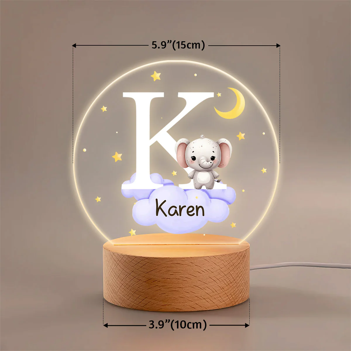 Fantasy Star Cloud Animal Initial Name - Personalized Round Base LED Night Light - Image 7