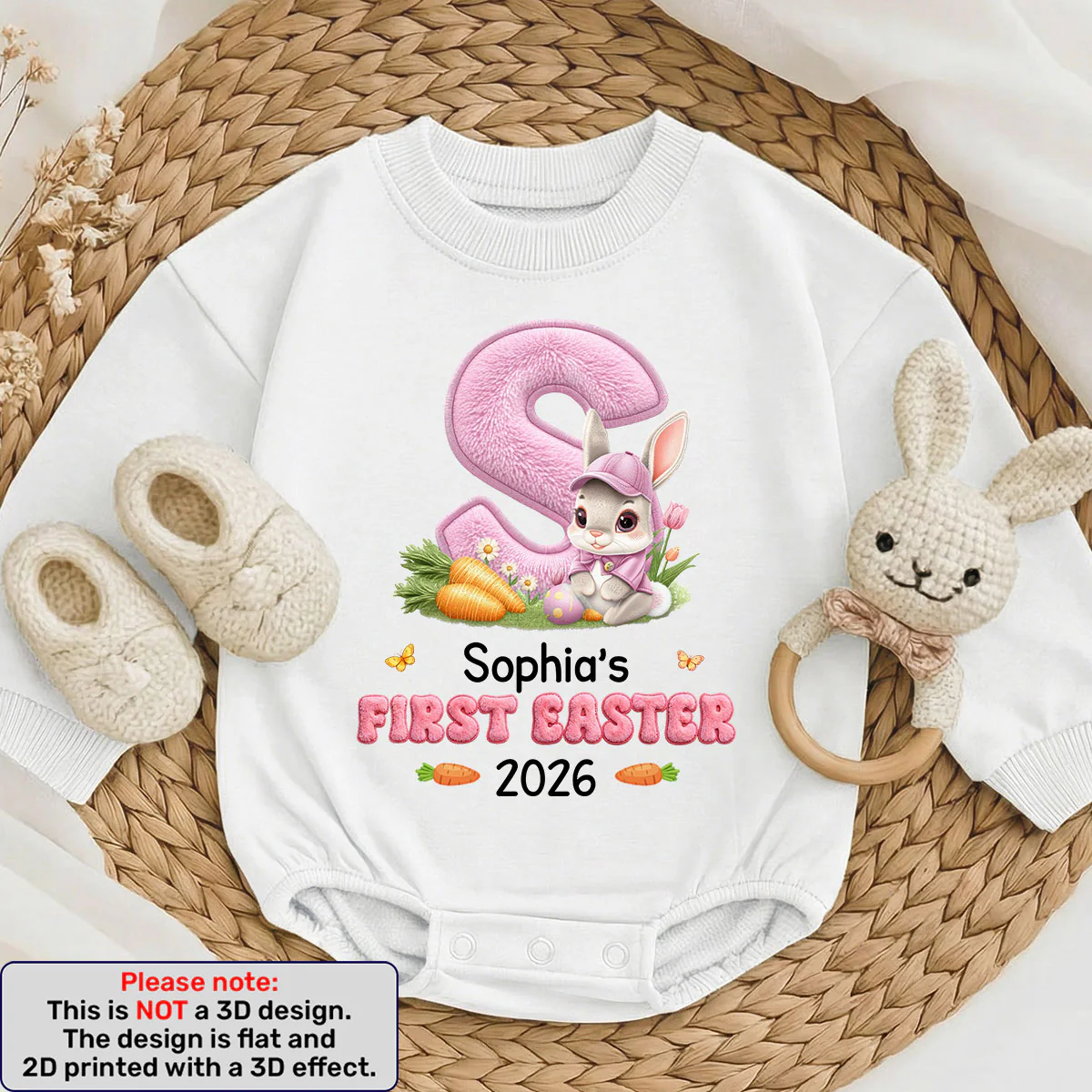 Faux Chenille Easter Baby Long Sleeve Puff Romper - Personalized Baby One-Piece