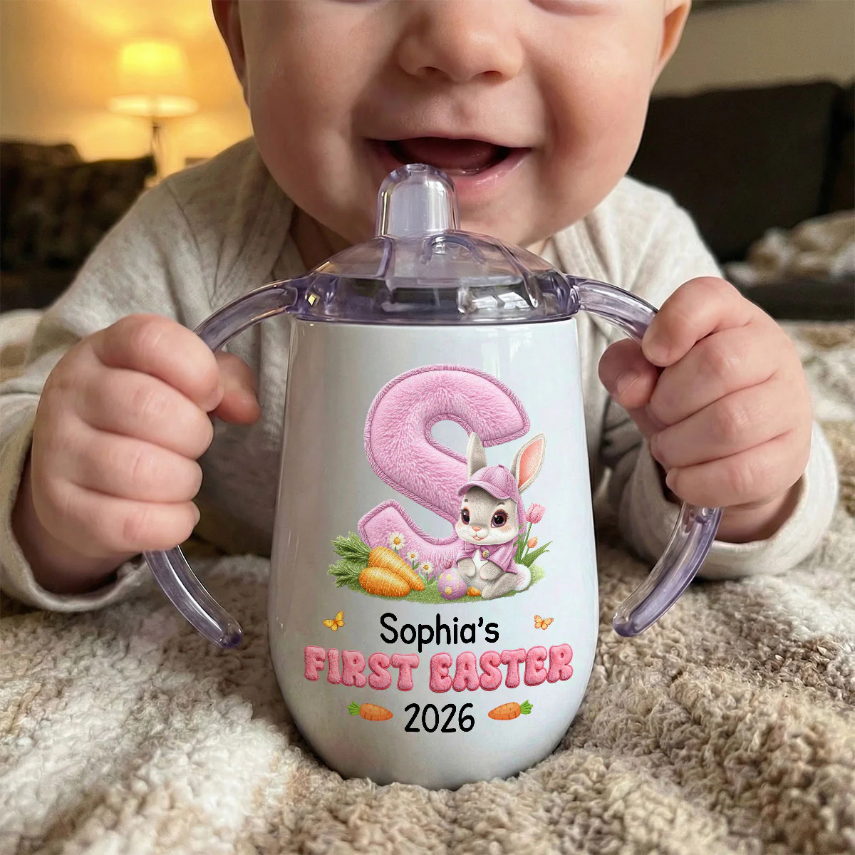 Faux Chenille Easter - Personalized Sippy Cup With Handles - Image 2