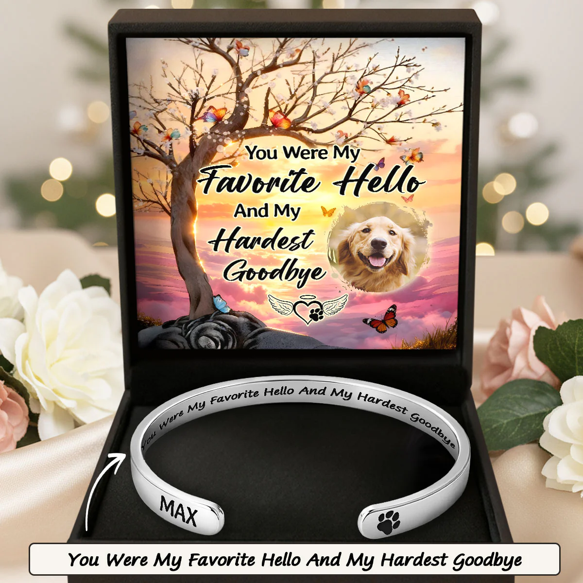 Favorite Hello, Hardest Goodbye - Personalized Cuff Bangle Bracelet With Box