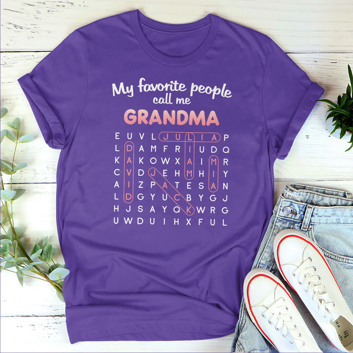 Favorite People Call Me Grandma Word Search Puzzle  - Personalized 2D Unisex T-shirt - Image 4