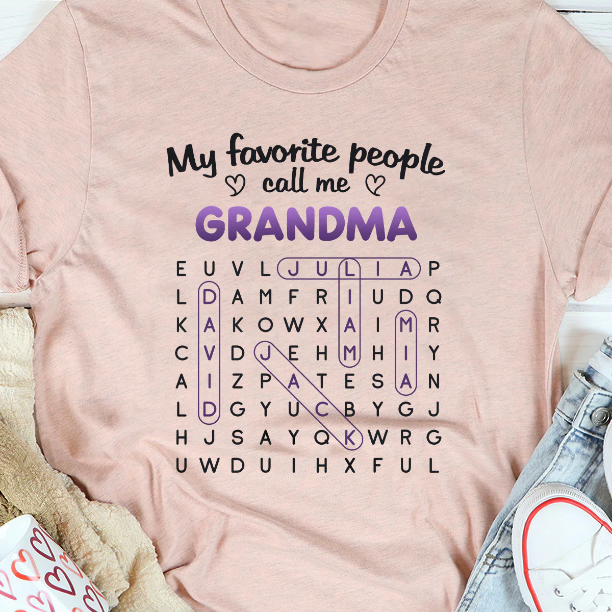 Favorite People Call Me Grandma Word Search Puzzle  - Personalized 2D Unisex T-shirt - Image 5