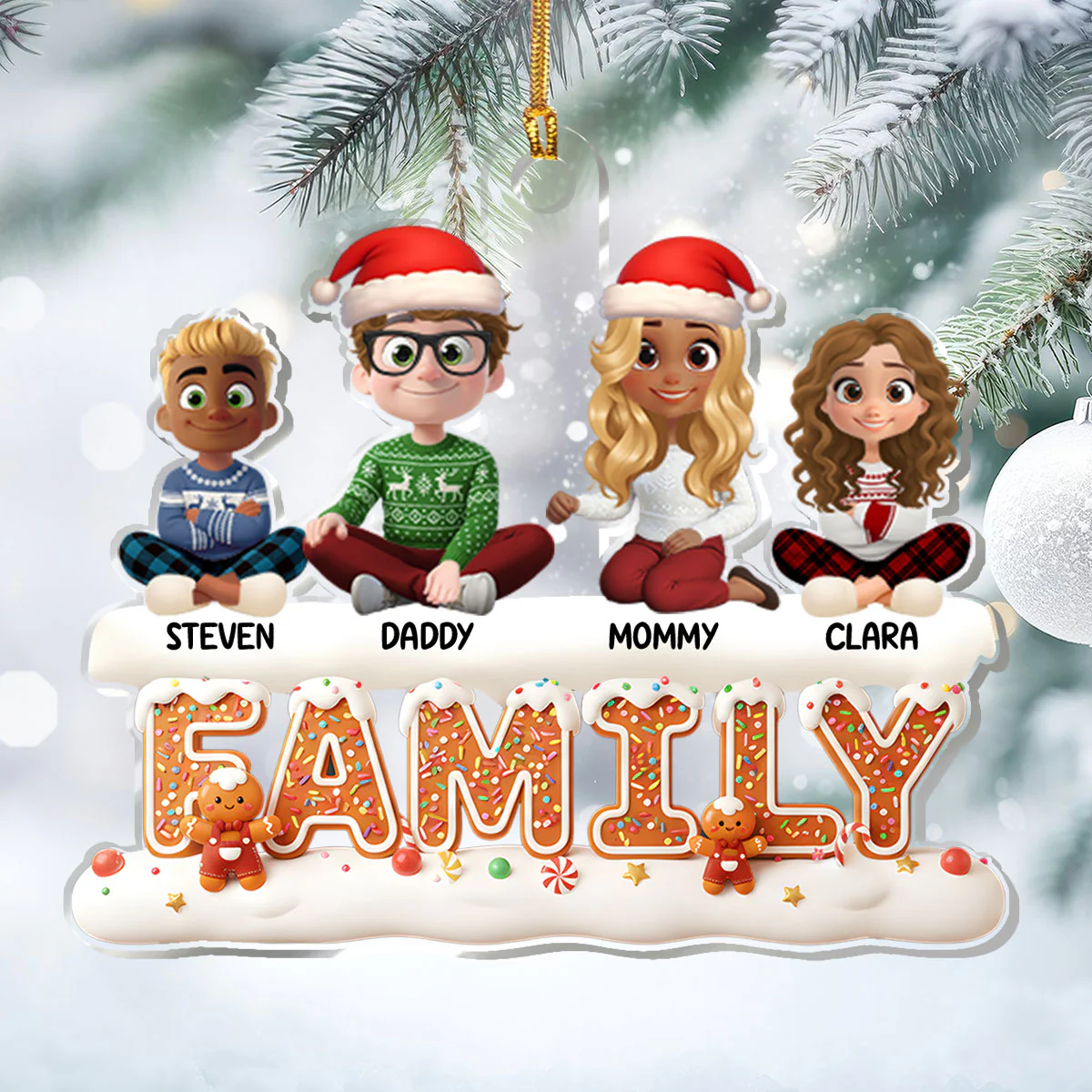 Festive 2025 Gingerbread Family - Personalized 1-Layer Acrylic Ornament - Image 2