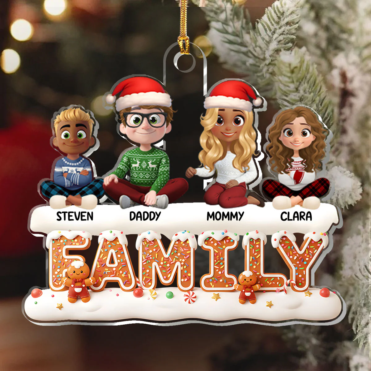 Festive 2025 Gingerbread Family - Personalized 1-Layer Acrylic Ornament - Image 6