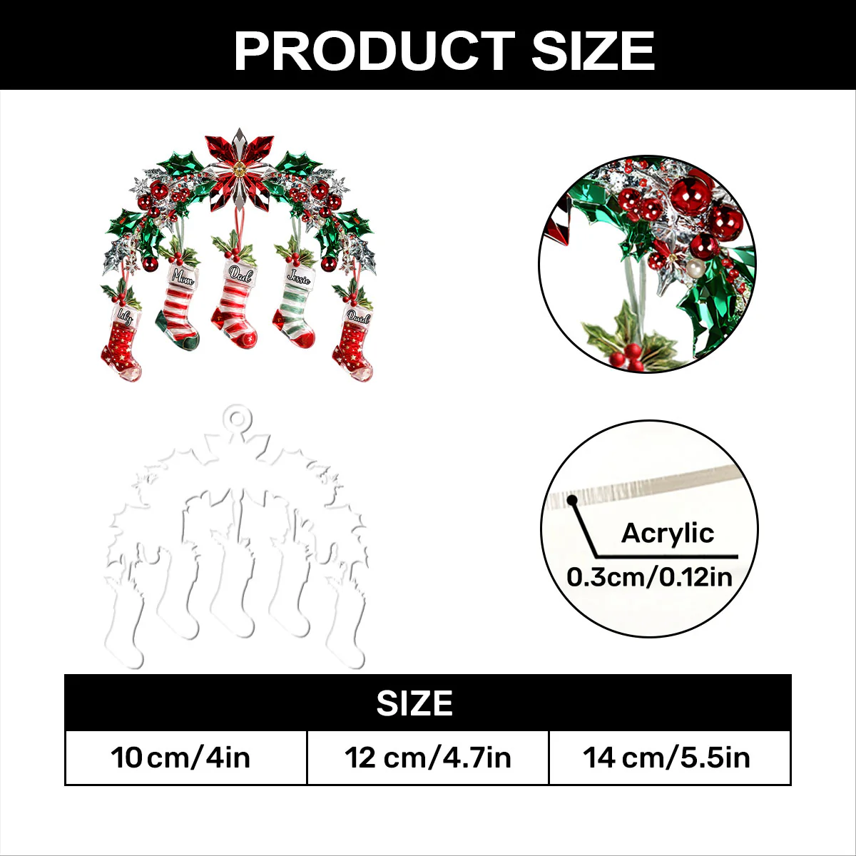 Festive Crystal Stockings Family - Personalized 1-Layer Acrylic Ornament - Image 7
