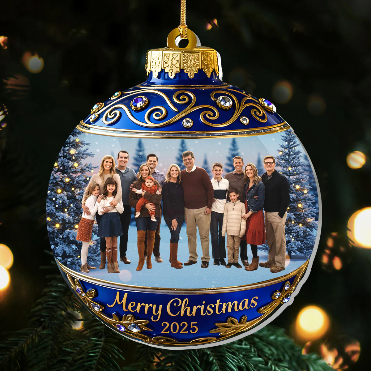 Festive Family Christmas Ball Upload Photo - Personalized 1-Layer Acrylic Ornament