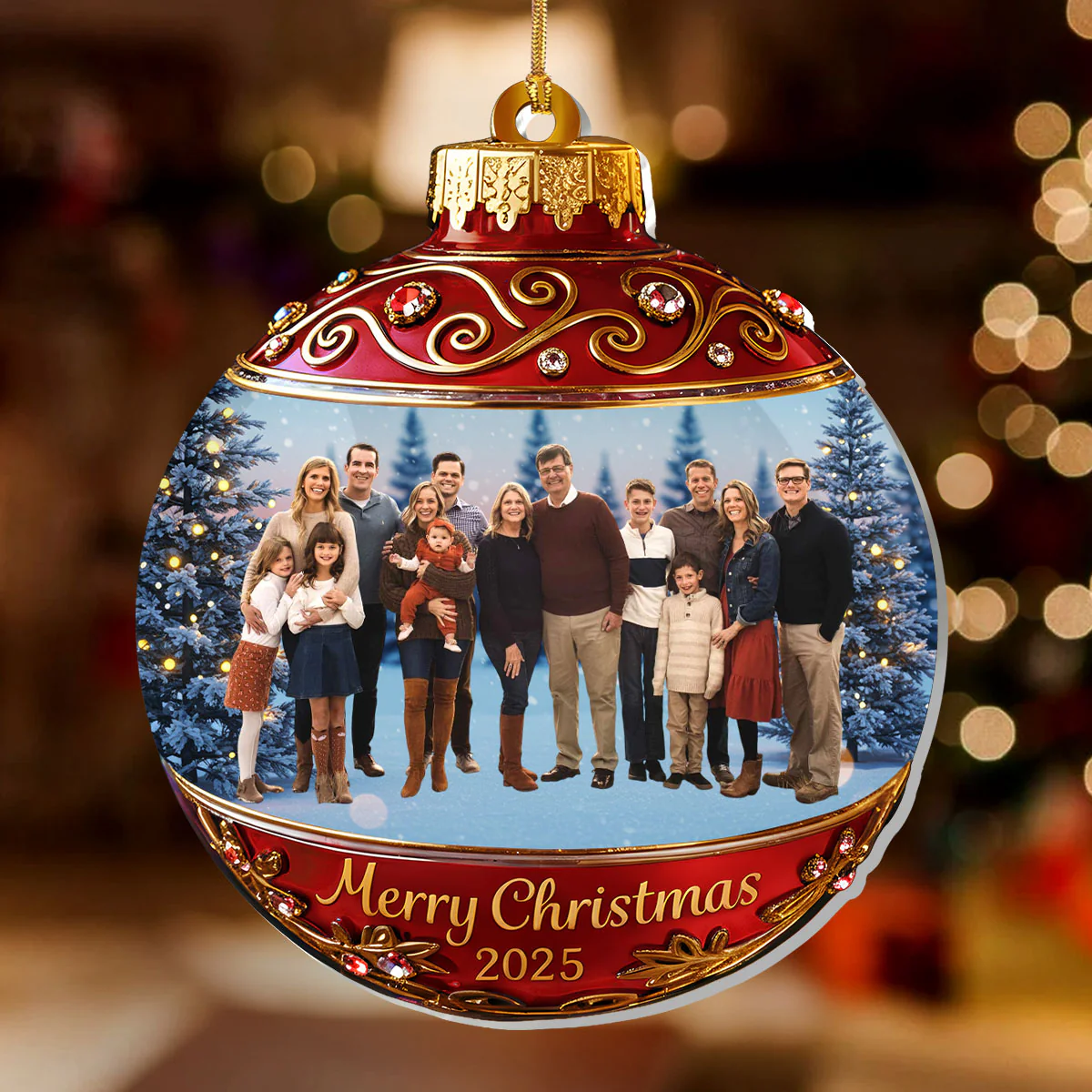Festive Family Christmas Ball Upload Photo - Personalized 1-Layer Acrylic Ornament - Image 2