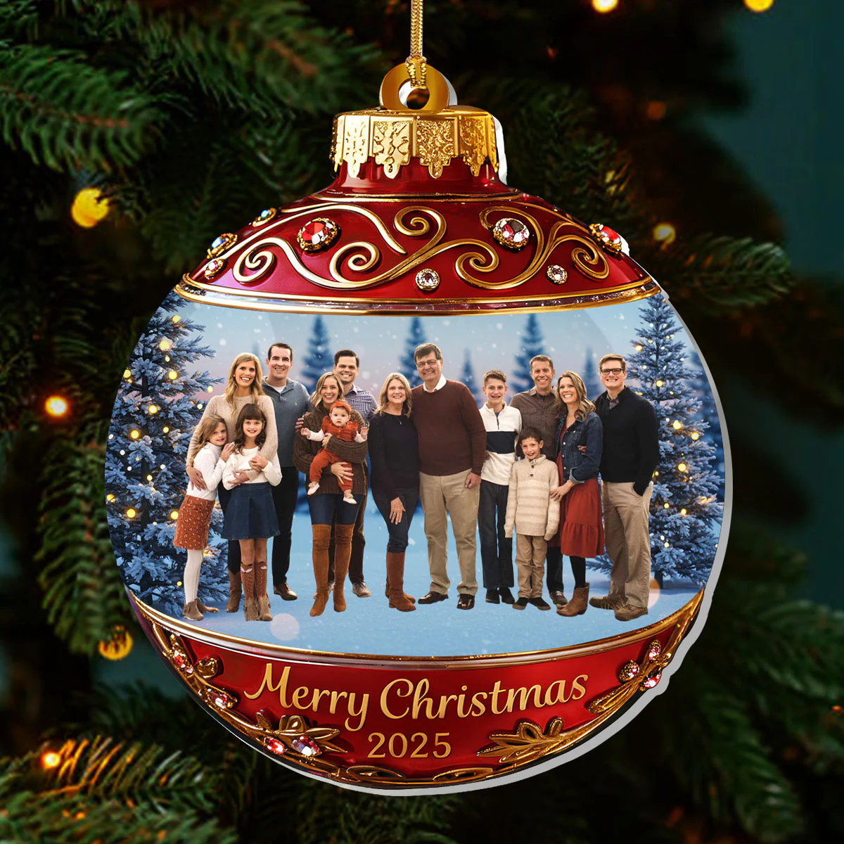Festive Family Christmas Ball Upload Photo - Personalized 1-Layer Acrylic Ornament - Image 4