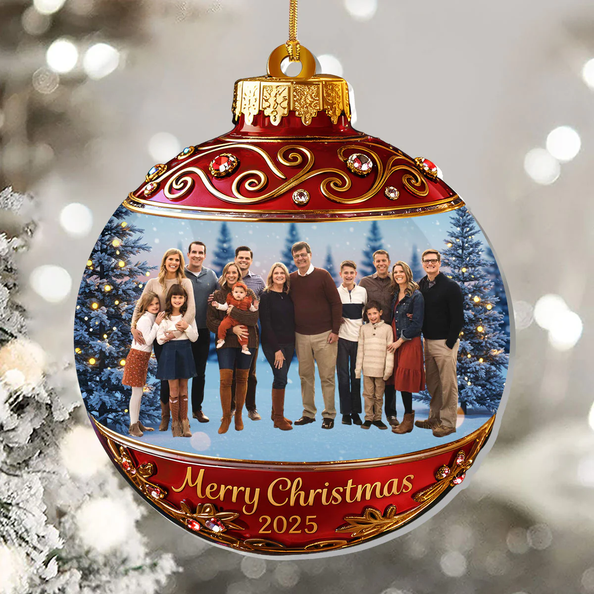 Festive Family Christmas Ball Upload Photo - Personalized 1-Layer Acrylic Ornament - Image 6