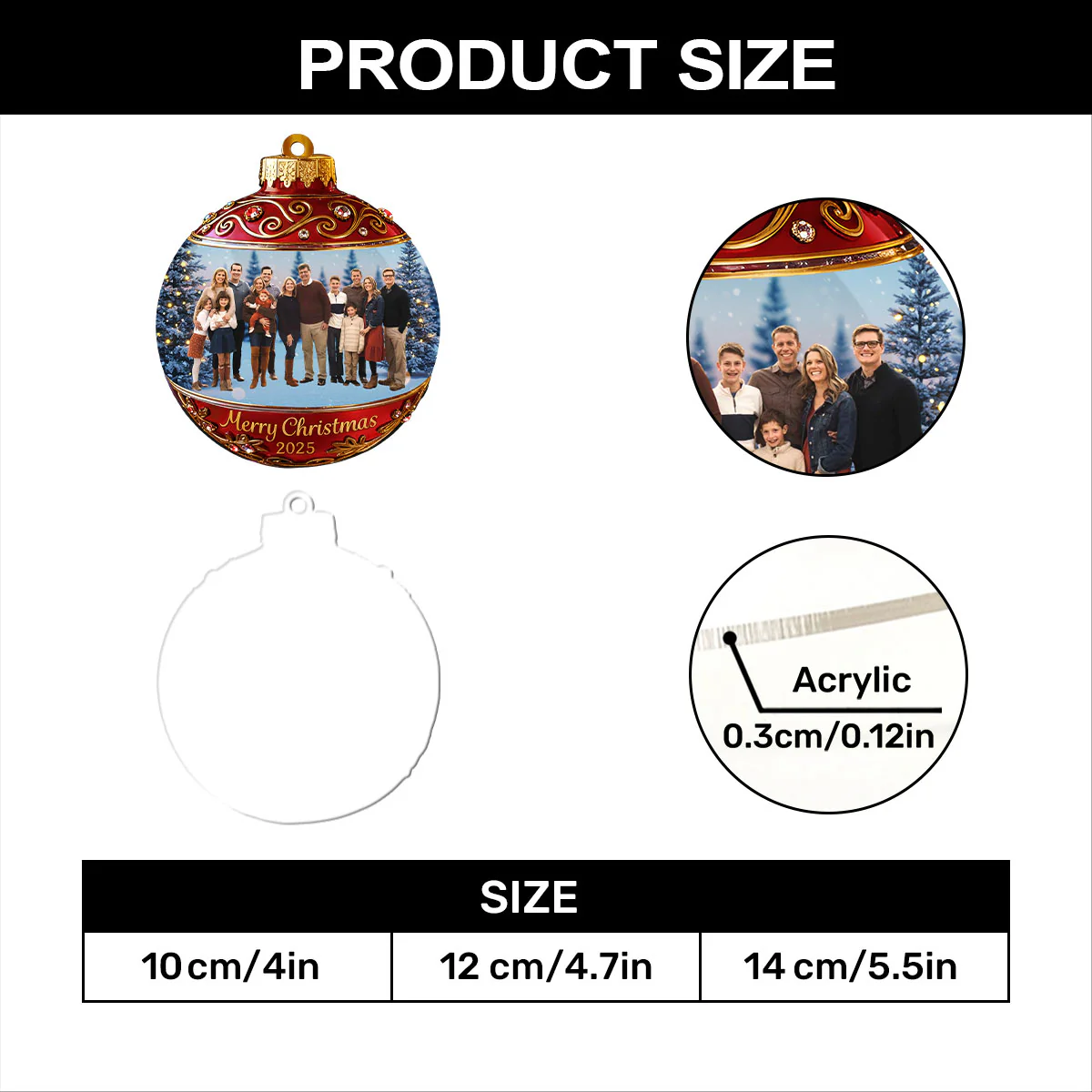 Festive Family Christmas Ball Upload Photo - Personalized 1-Layer Acrylic Ornament - Image 8