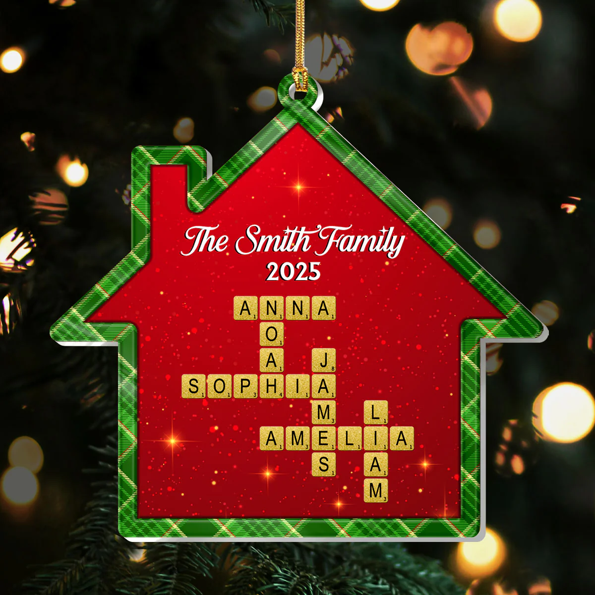 Festive Family Crossword - Personalized 1-Layer Acrylic Ornament
