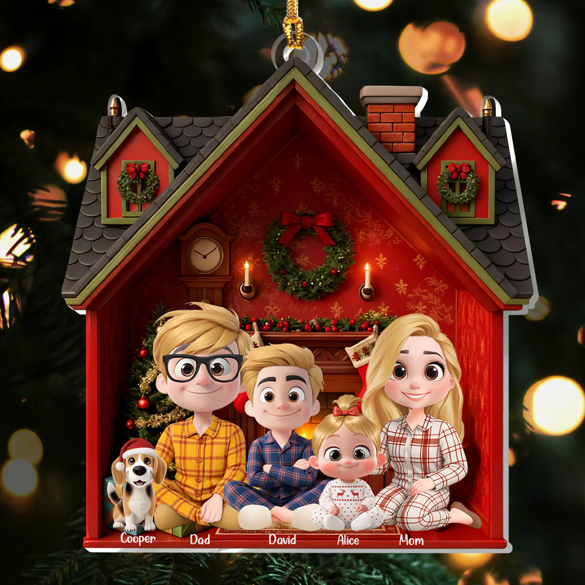 Festive Family In House - Personalized 1-Layer Acrylic Ornament - Image 2