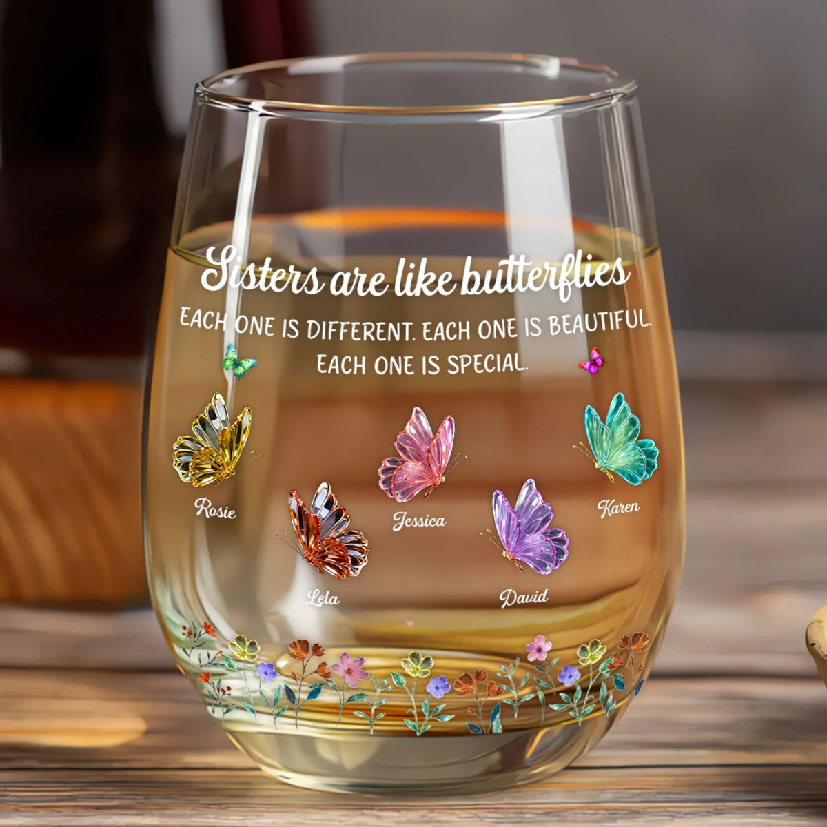 Festive Sister Love - Personalized Stemless Wine Glass - Image 5