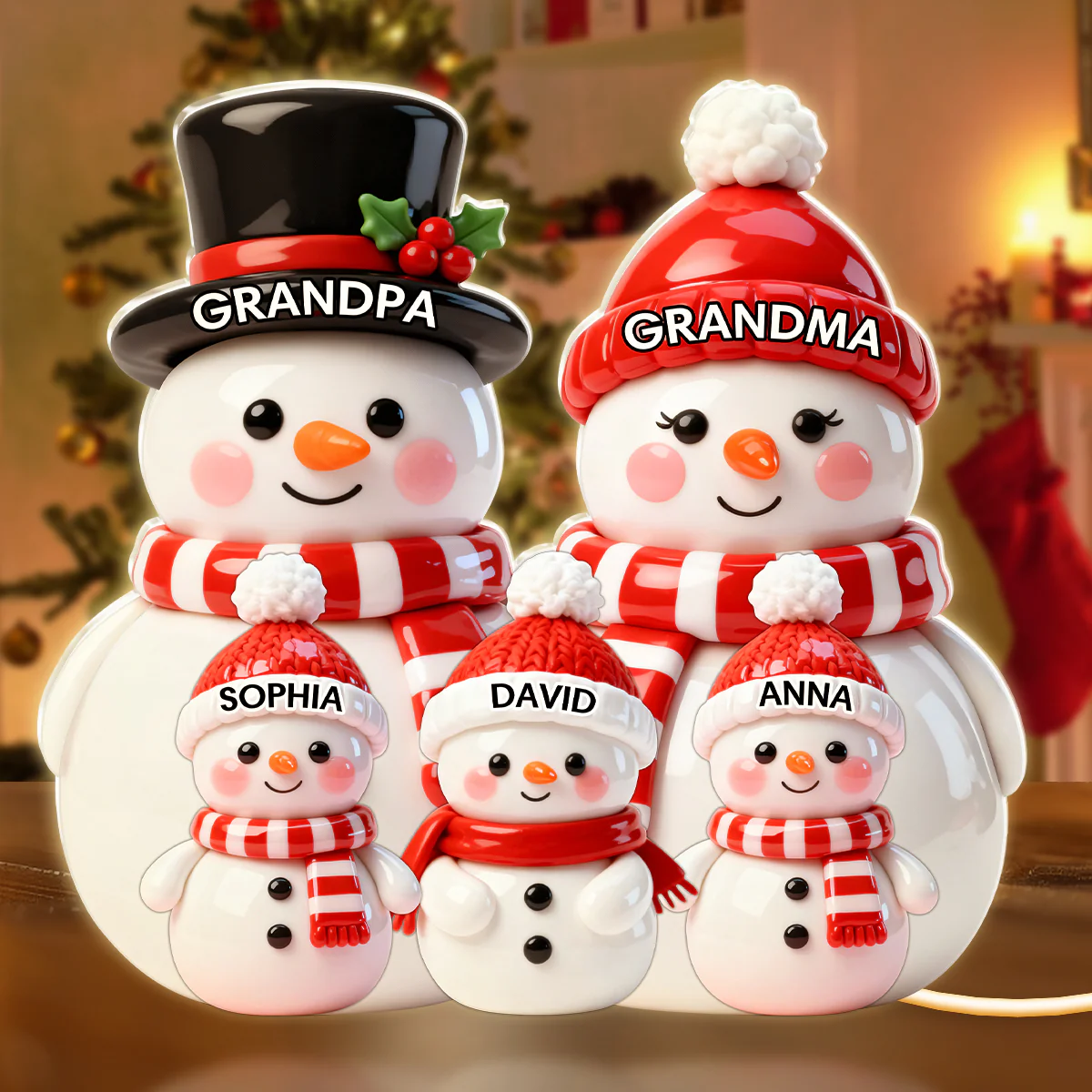 Festive Snowman Family - Personalized Light Box