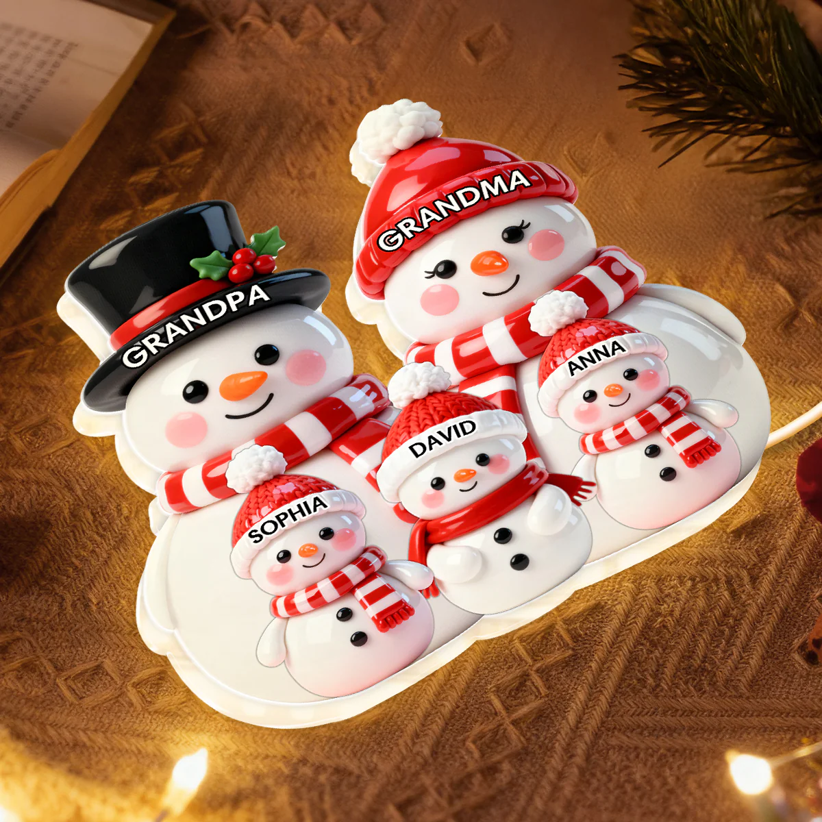 Festive Snowman Family - Personalized Light Box - Image 3