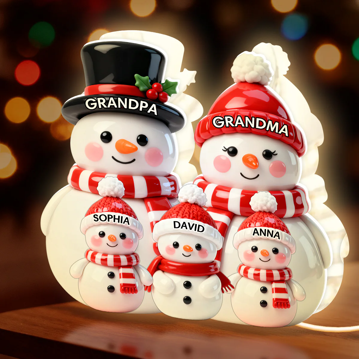 Festive Snowman Family - Personalized Light Box - Image 4