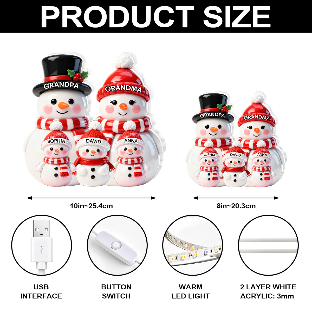 Festive Snowman Family - Personalized Light Box - Image 6