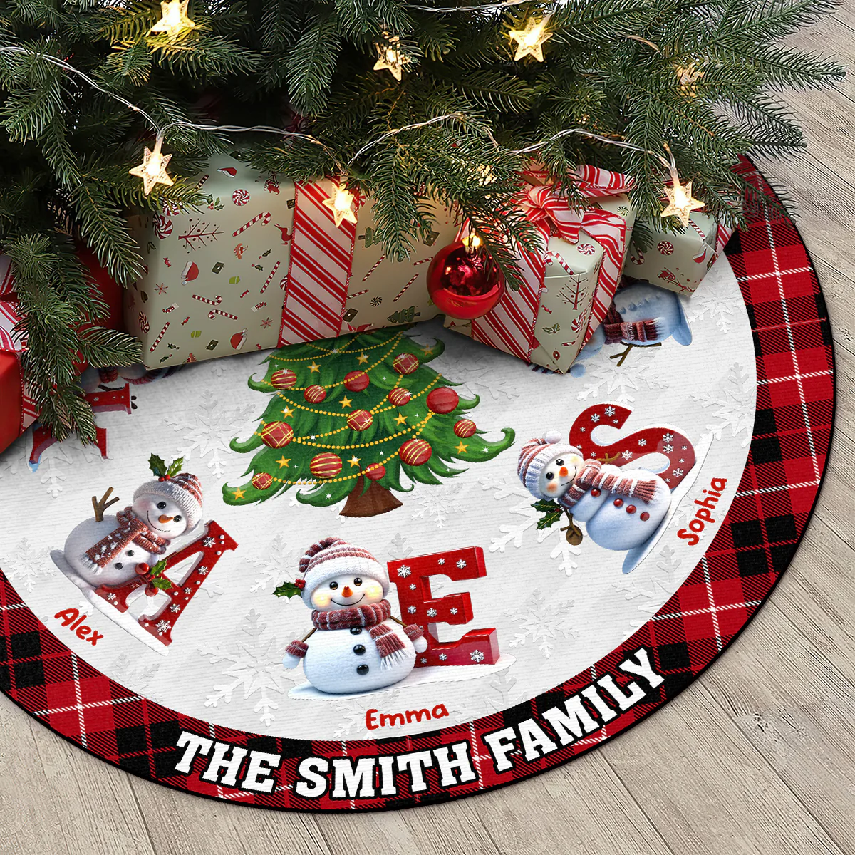 Festive Snowman Family - Personalized Round Rug - Image 2