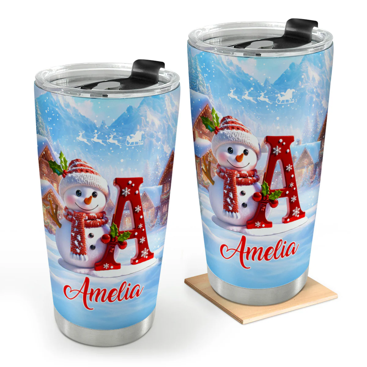 Festive Snowman Merry Christmas - Personalized Stainless Steel Tumbler