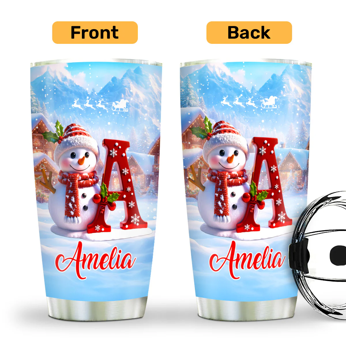 Festive Snowman Merry Christmas - Personalized Stainless Steel Tumbler - Image 2