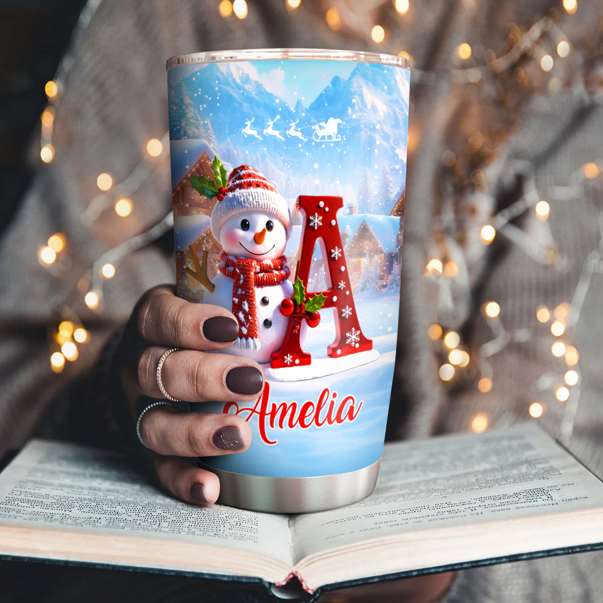 Festive Snowman Merry Christmas - Personalized Stainless Steel Tumbler - Image 3