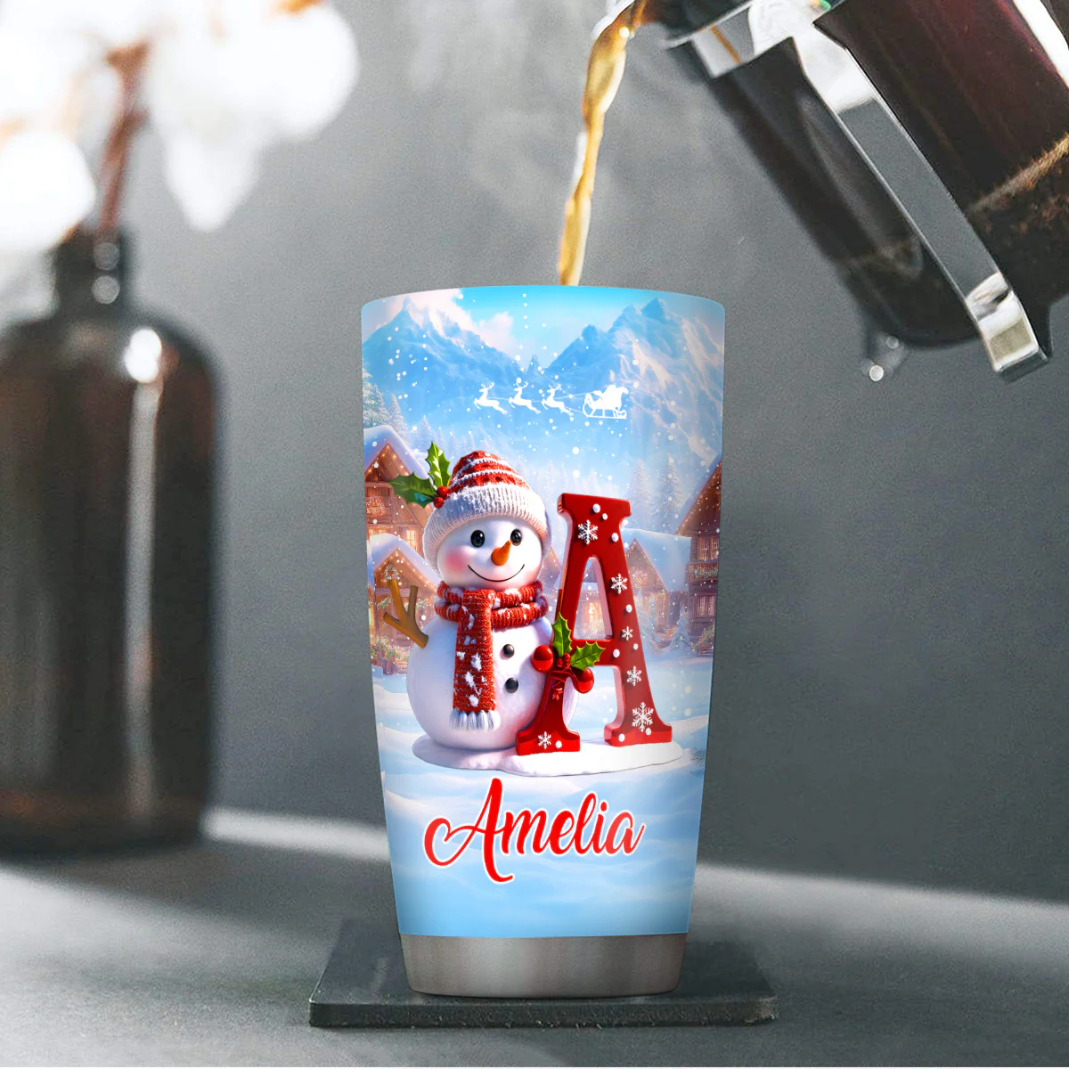 Festive Snowman Merry Christmas - Personalized Stainless Steel Tumbler - Image 4