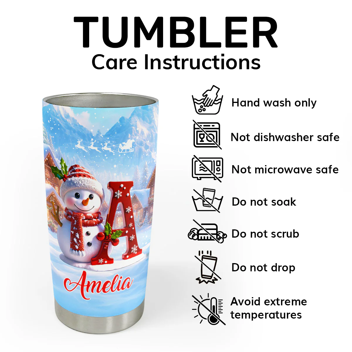Festive Snowman Merry Christmas - Personalized Stainless Steel Tumbler - Image 5