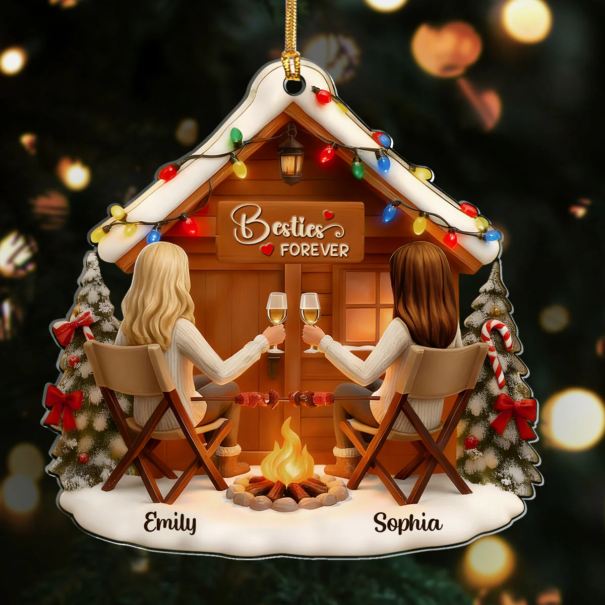 Fireside Friendship - Personalized 1-Layer Acrylic Ornament