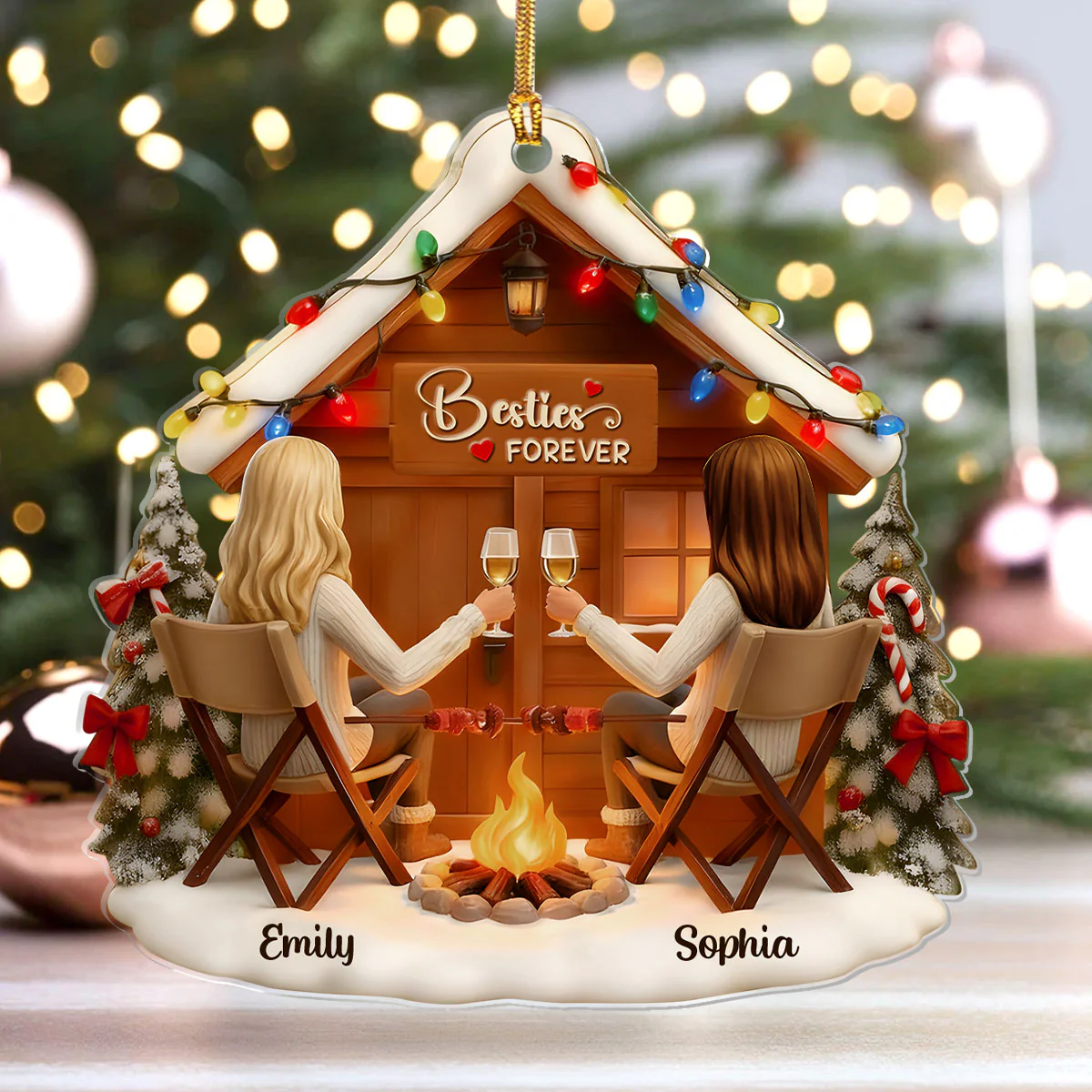 Fireside Friendship - Personalized 1-Layer Acrylic Ornament - Image 4