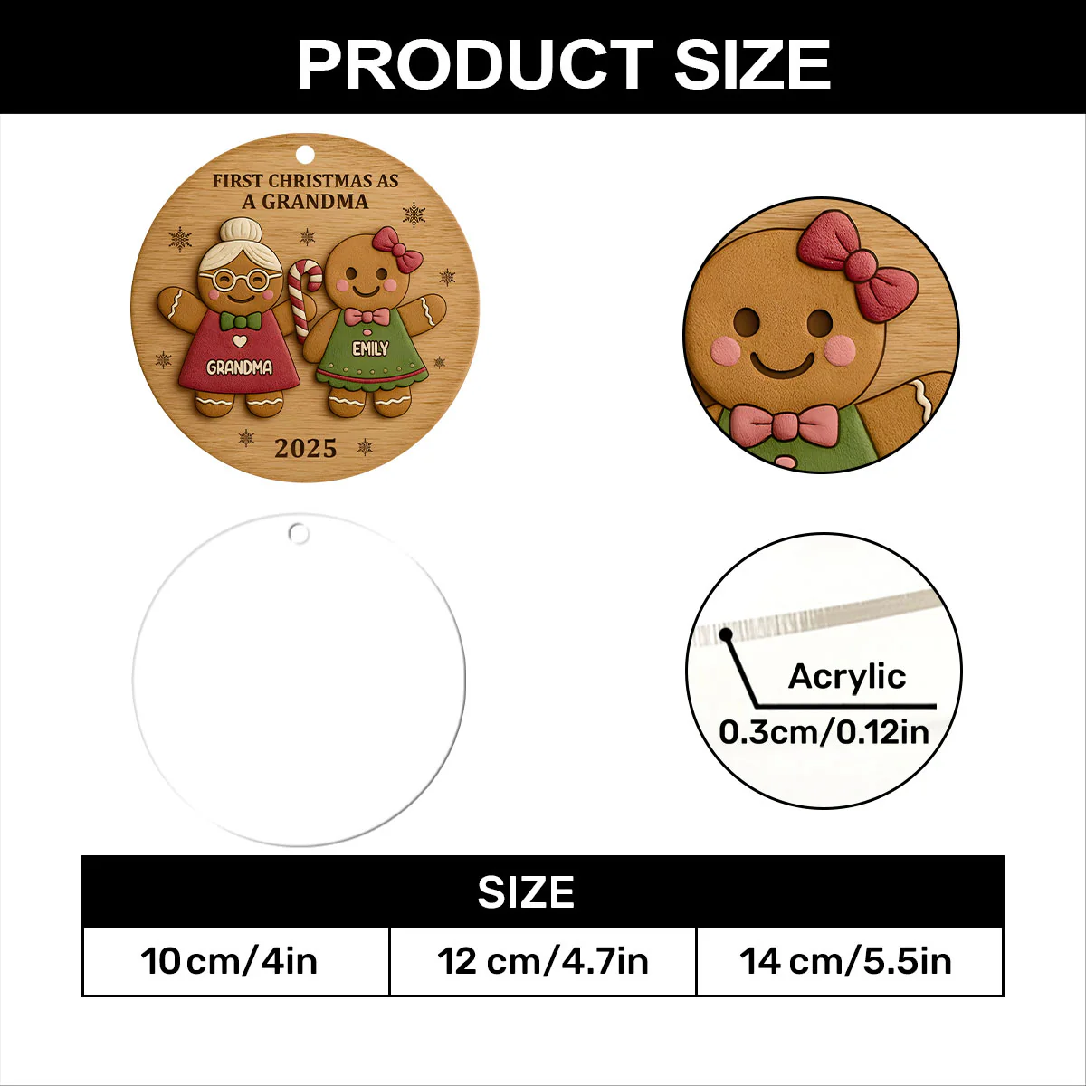 First Christmas As A Grandma - Personalized 1-Layer Acrylic Ornament - Image 7