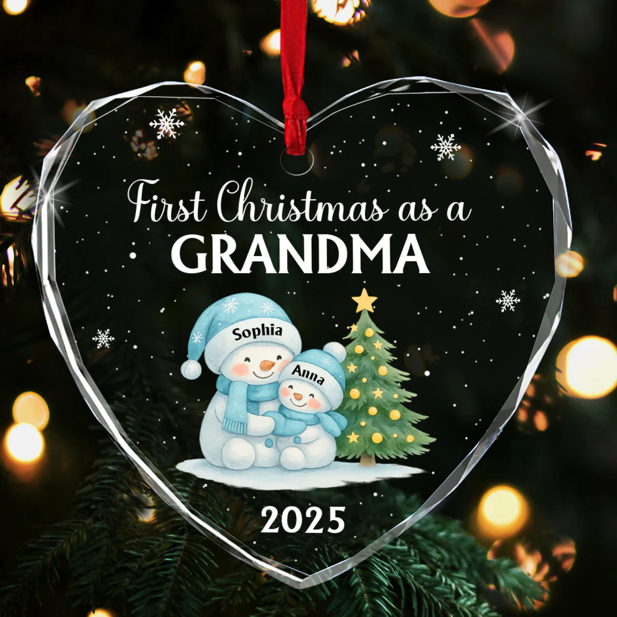 First Christmas As A Grandma - Personalized Heart Shaped Glass Ornament