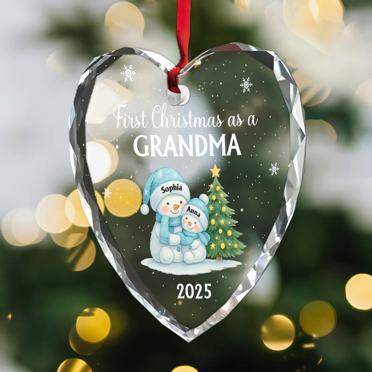 First Christmas As A Grandma - Personalized Heart Shaped Glass Ornament - Image 3