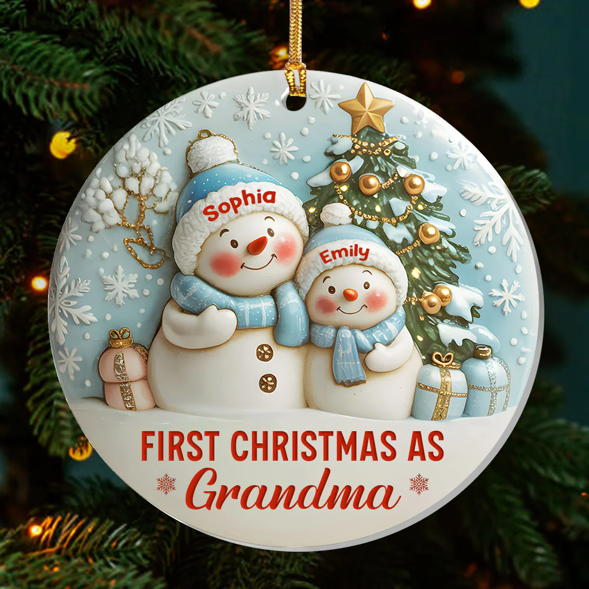 First Christmas As Grandma - Personalized 1-Layer Acrylic Ornament - Image 3