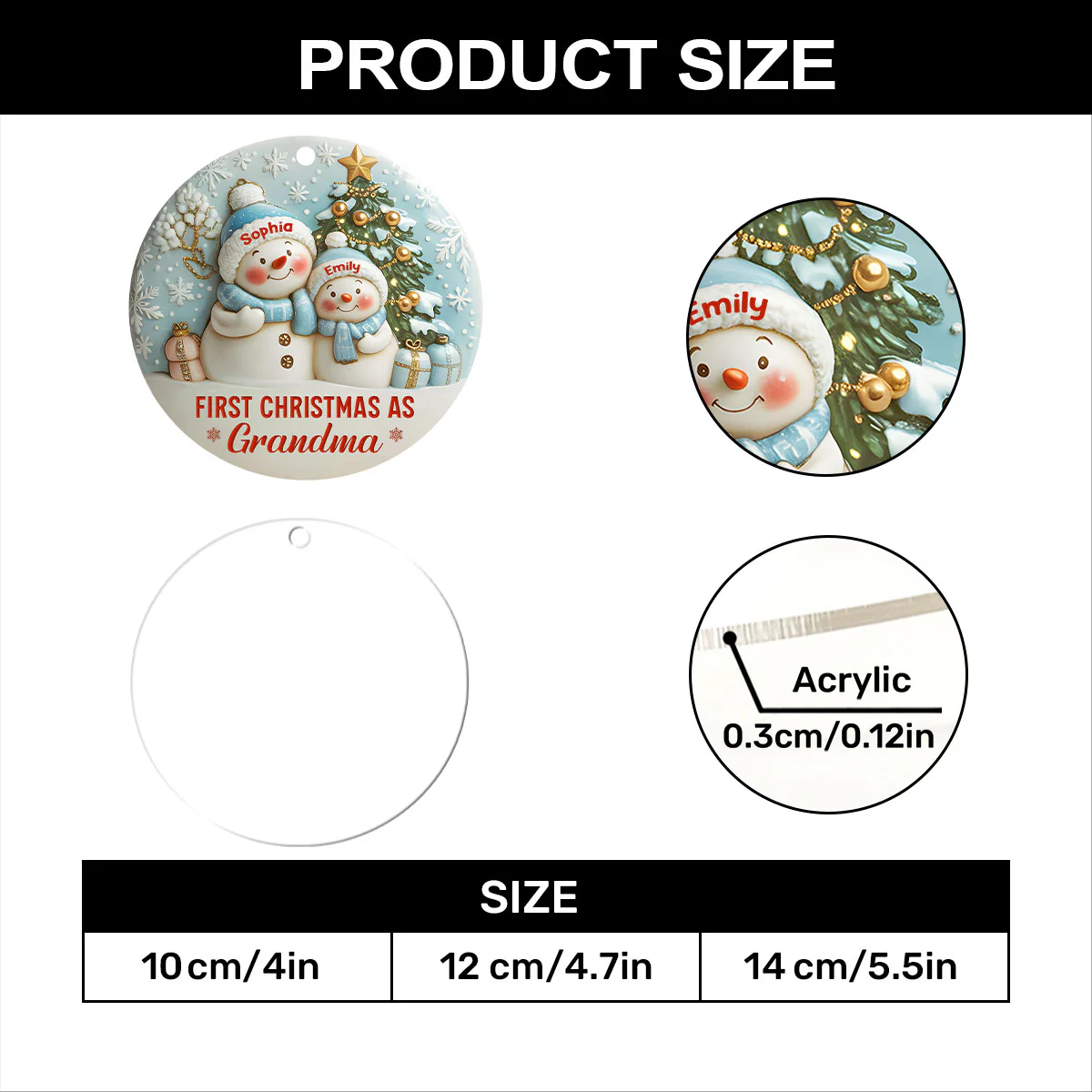 First Christmas As Grandma - Personalized 1-Layer Acrylic Ornament - Image 7