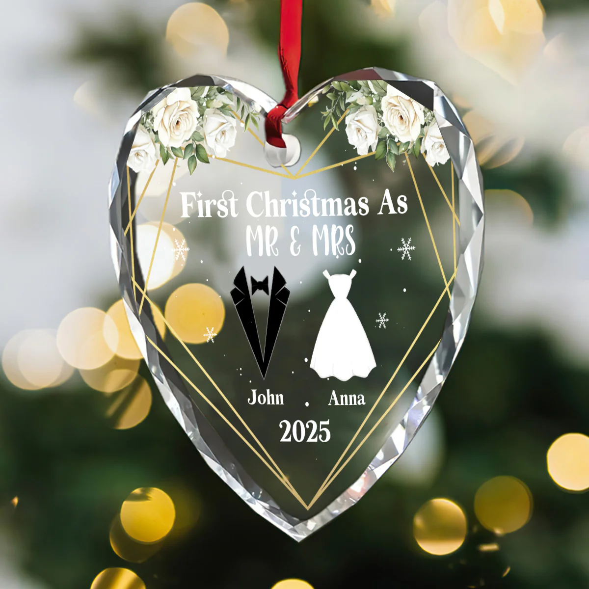 First Christmas As Life Partners - Personalized Heart Shaped Glass Ornament - Image 3