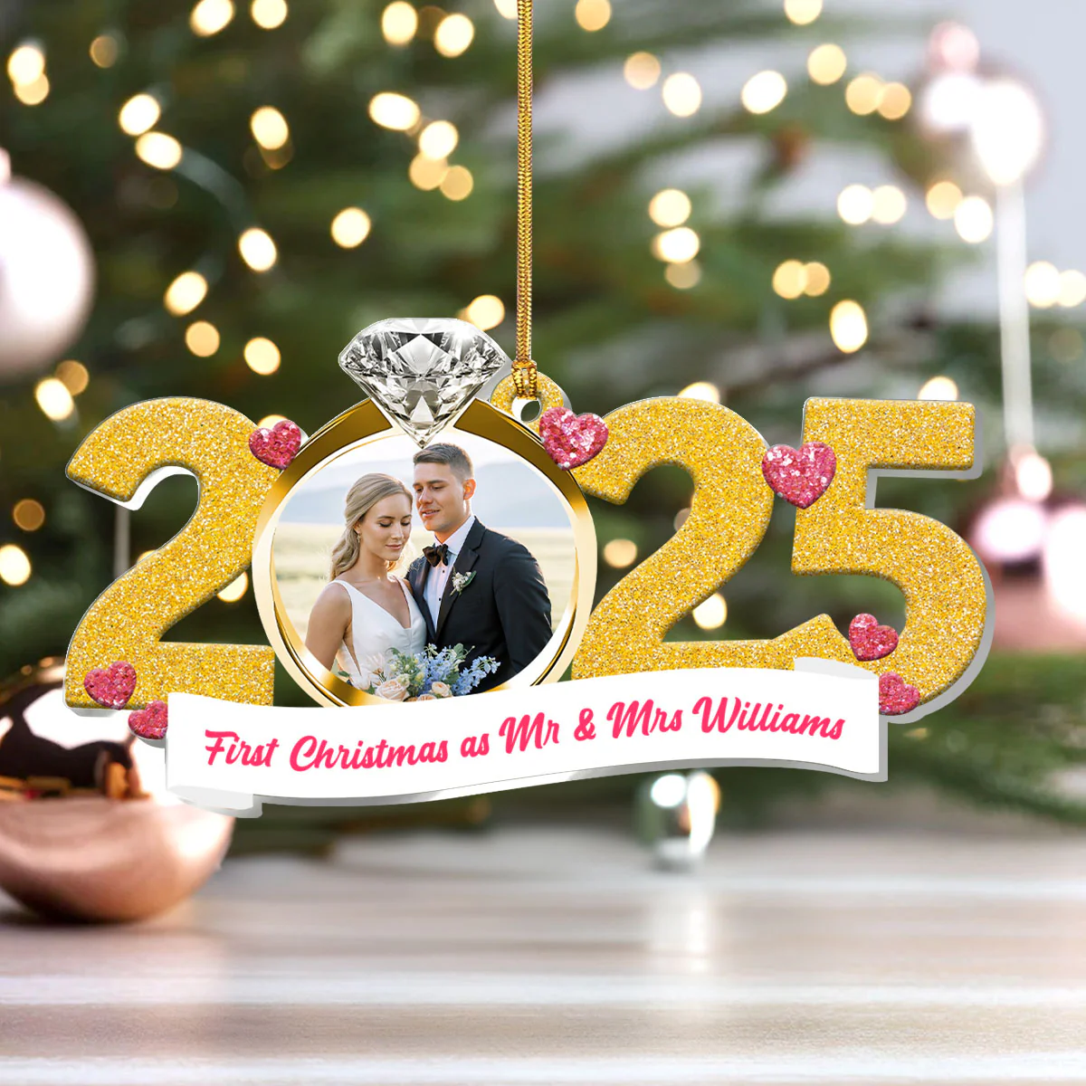 First Christmas As Mr And Mrs - Personalized 1-Layer Acrylic Ornament - Image 4