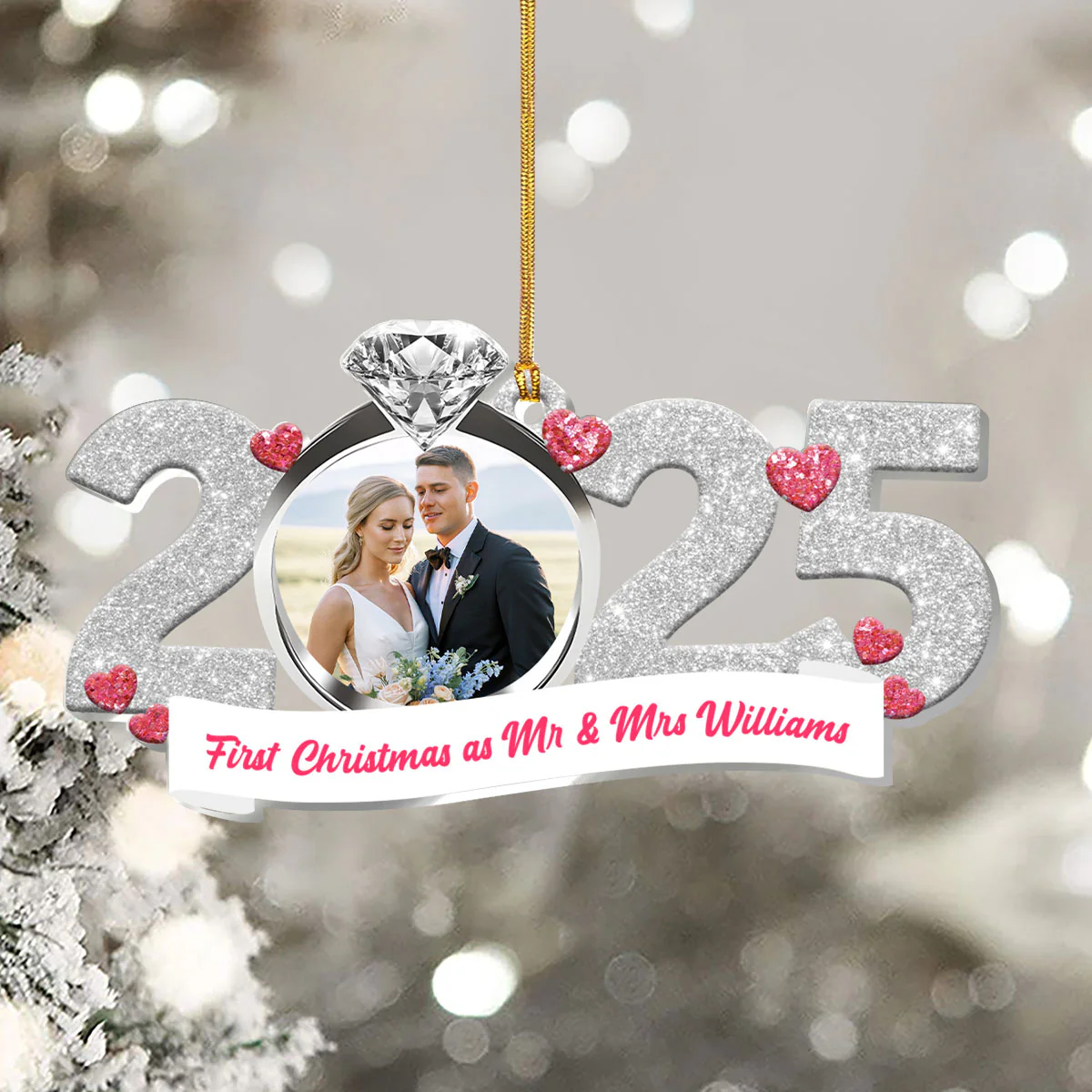 First Christmas As Mr And Mrs - Personalized 1-Layer Acrylic Ornament - Image 5