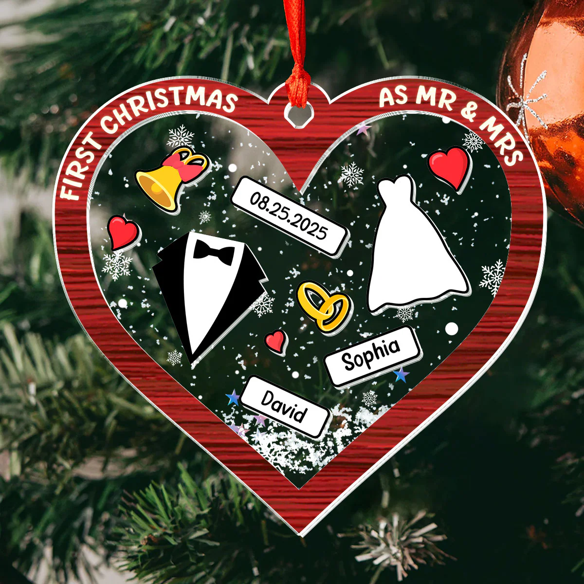 First Christmas As
Mr & Mrs - Personalized 3 Layered Christmas Shaker Ornament - Image 3