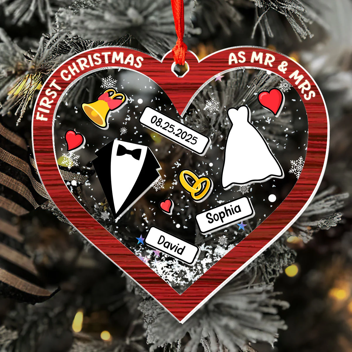 First Christmas As
Mr & Mrs - Personalized 3 Layered Christmas Shaker Ornament - Image 4