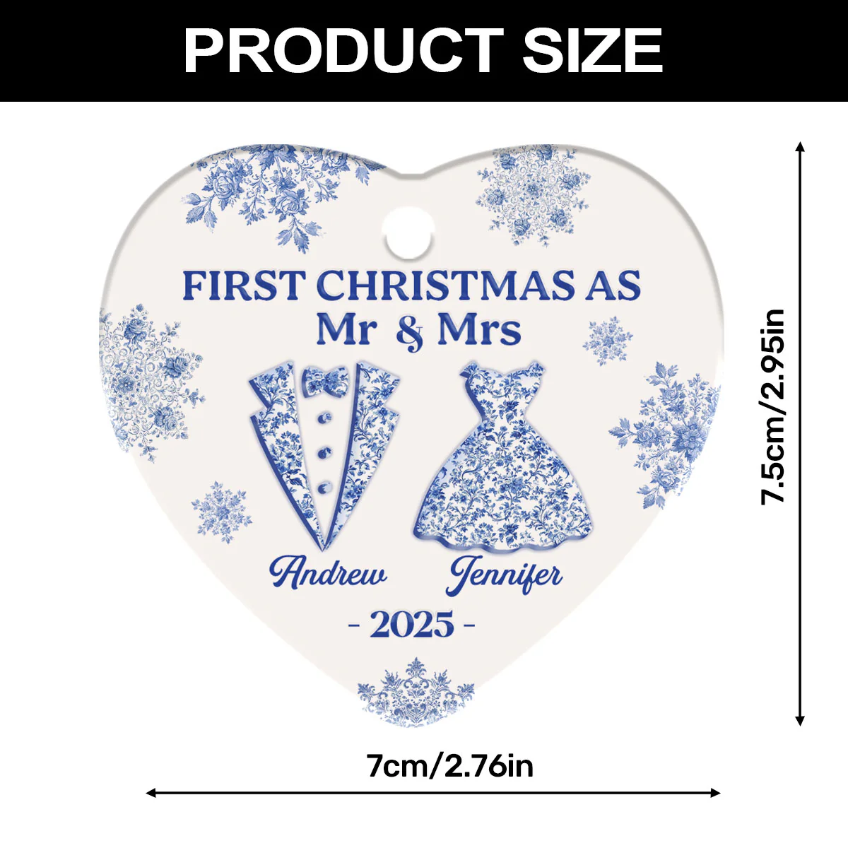 First Christmas As Mr & Mrs - Personalized Heart Shaped Ceramic Ornament - Image 7