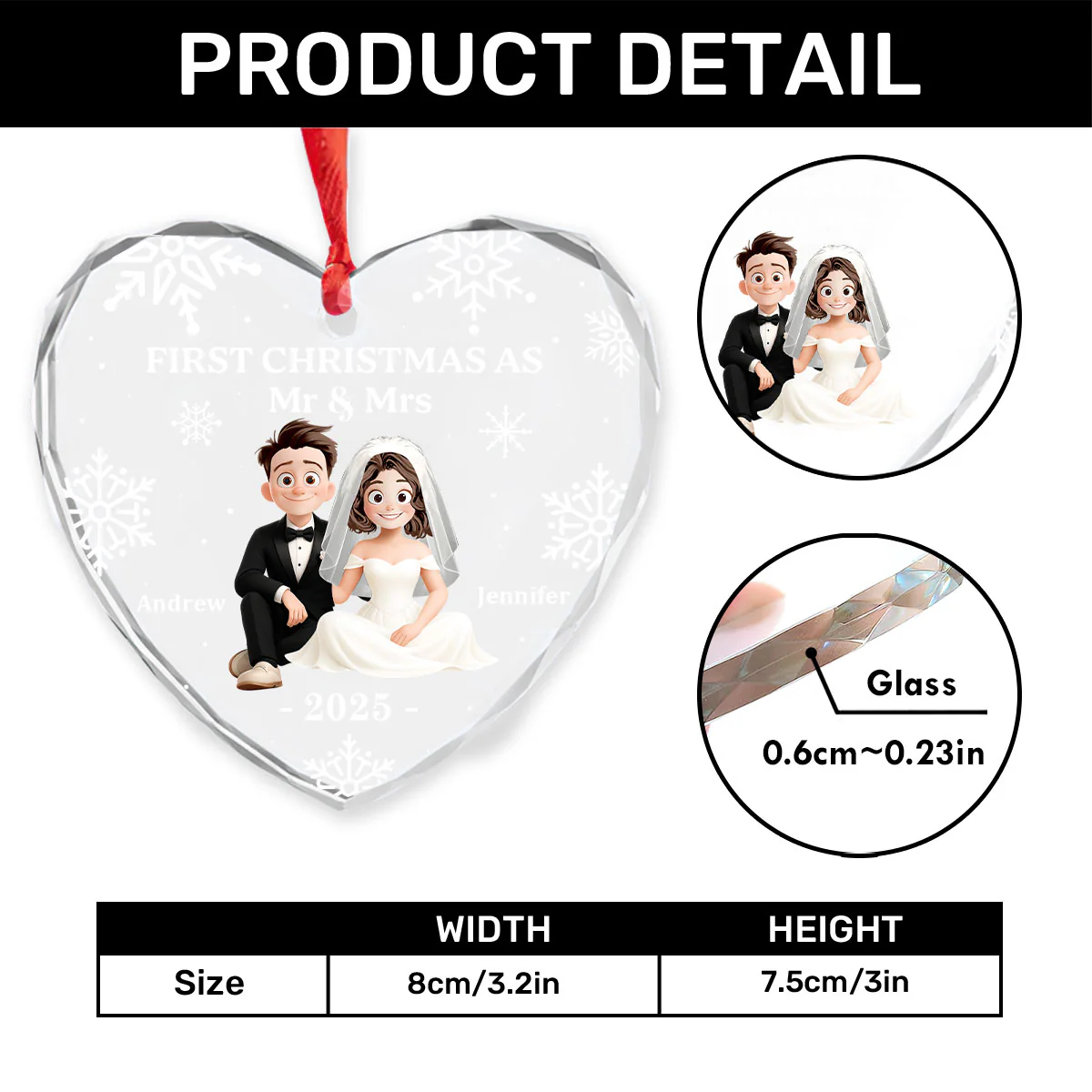 First Christmas As
Mr & Mrs - Personalized Heart Shaped Glass Ornament - Image 4