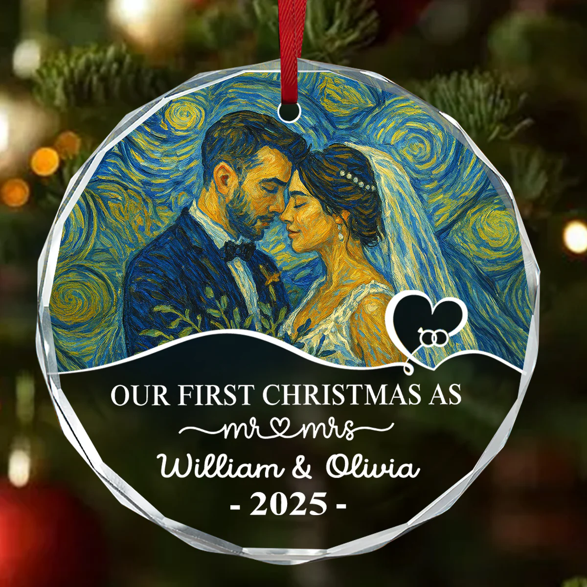 First Christmas As Mr & Mrs - Personalized Round Shaped Glass Ornament